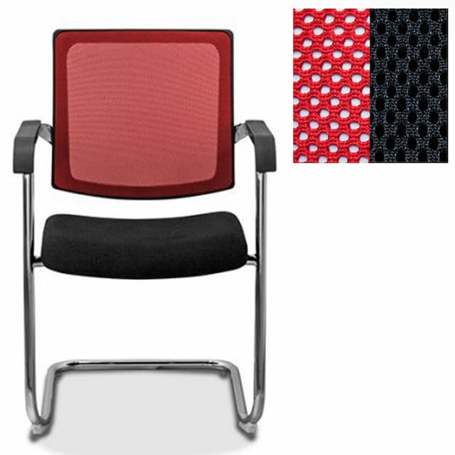 Офисный стул Юнитекс Домино X спинка-сетка сетка/ткань TW красная/черная