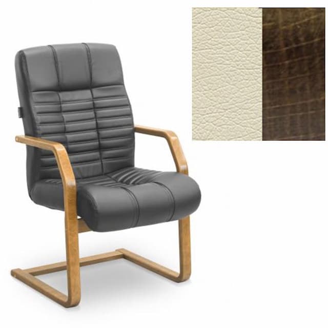 Кресло Юнитекс Атлант HSW экокожа премиум светло-бежевая CN1112/дерево-тёмный орех аида